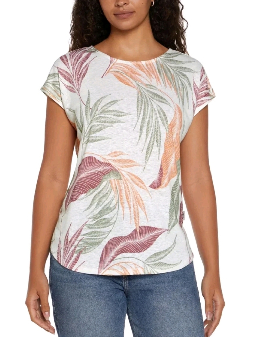 Tahari Linen Tropical Short Sleeve Tee Size Medium